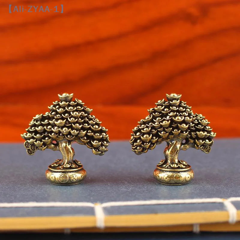 【ZYAA-1】Brass Fortune Tree Ornaments Potted Tree Ingot Tree Retro Brass Ornaments Living Room Office Desktop Sculpture