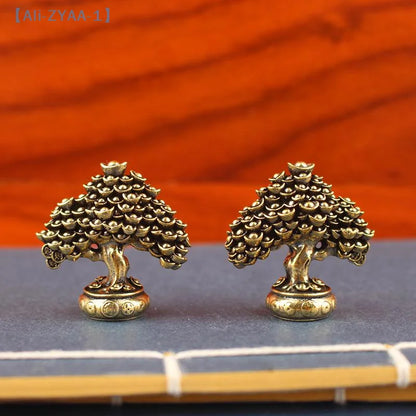 【ZYAA-1】Brass Fortune Tree Ornaments Potted Tree Ingot Tree Retro Brass Ornaments Living Room Office Desktop Sculpture