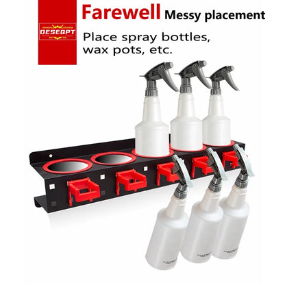 Wall-Mounted Spray Bottle Storage Rack Multi-Function Storage Rack with Hook Accessories Suitable for Car Repair and Beauty