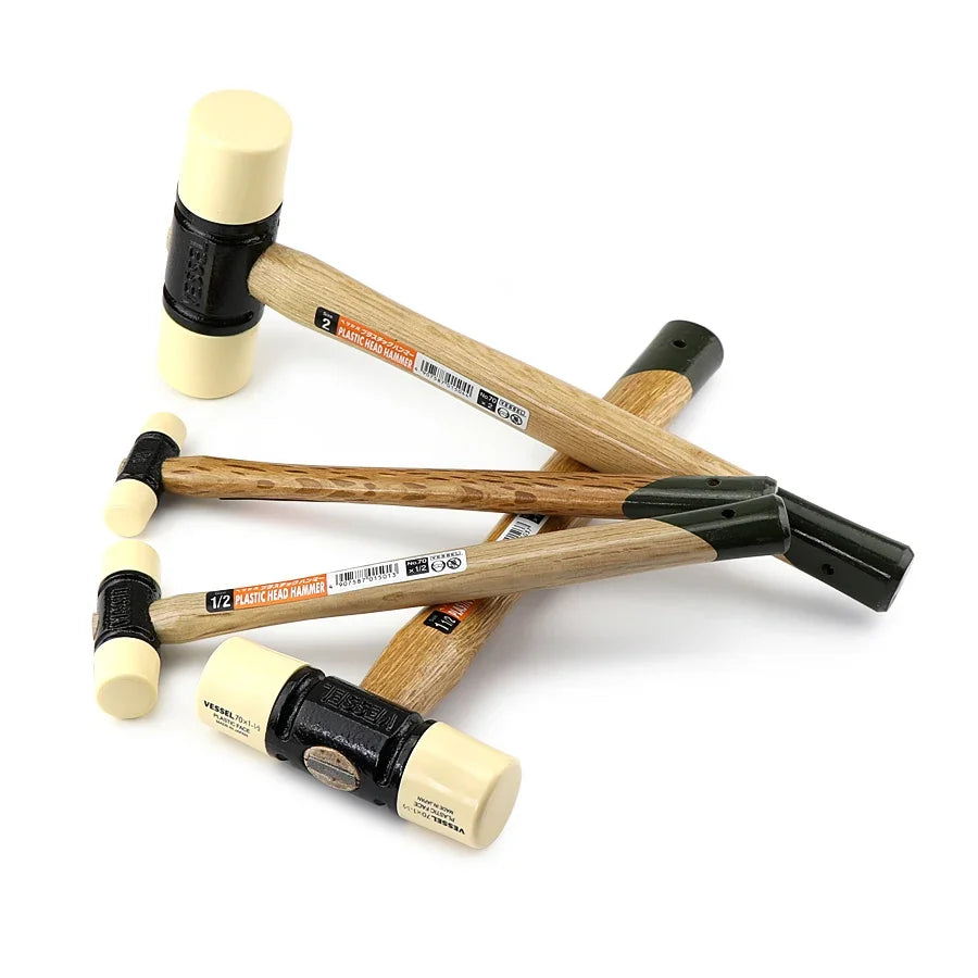 VESSEL Double-headed Plastic Hammer 1Pcs Wooden Handle Shock-absorbing Floor Hammer Replaceable Soft-faced Head NO.70 Series