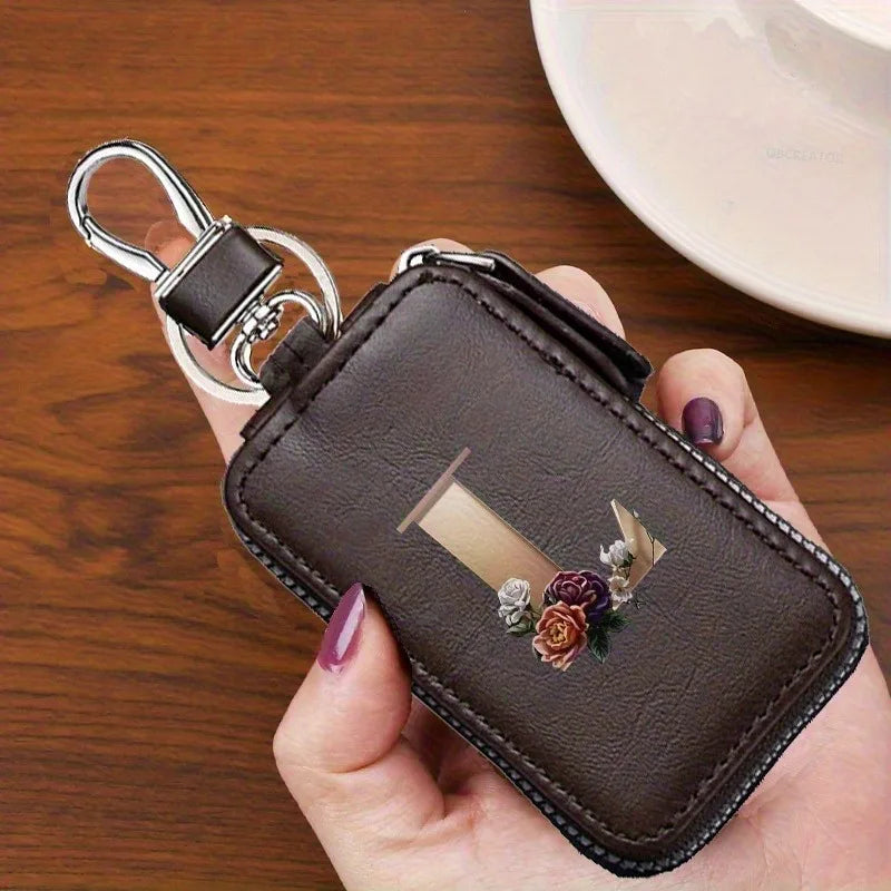 YSB-28 Vintage Alphabet CoffeeKey Pouch A-Z 26 Initial Keychain, Unisex KeyPouch, WalletHolder，Car Key Case, Men'sKey Pouch Gift