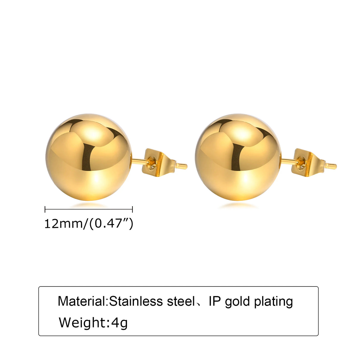 Round Stainlesss Steel Ball Stud Earring for Women,Simple Polished Ball Earring Hypoallergenic Jewelry 6mm-12mm
