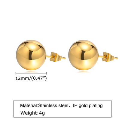 Round Stainlesss Steel Ball Stud Earring for Women,Simple Polished Ball Earring Hypoallergenic Jewelry 6mm-12mm
