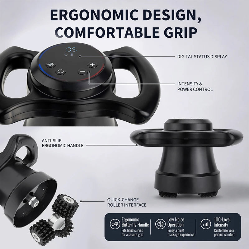 Massager Ergonomic Handheld Body with Interchangeable Rollers for Full Body Relaxation & Anti-Cellulite Care Vibrating Massager