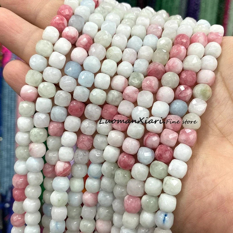 Natural Stone 7-8MM Faceted Square Lapis Lazuli Loose Cube Spacer Beads for Jewelry Making Diy Earrings Bracelets Accessories