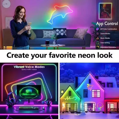 24V Rgbic Neon Led Strip 5M 10M 15M 20M Rgbic Neon Lamp Tape With Bluetooth App And Remote For Neon Ribbon Deocoration Lighting