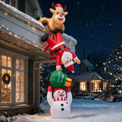 12FT Christmas Inflatable Decoration Reindeer Snowman Gift Bag,Suitable for Outdoor Yard Patio Holiday Decor
