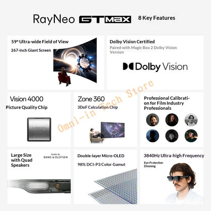 RayNeo GT Max XR Smart Glasses: 59° FOV, 267-inch Giant Screen Viewing, Native 3DoF, Dual-Layer Micro-OLED, 120Hz