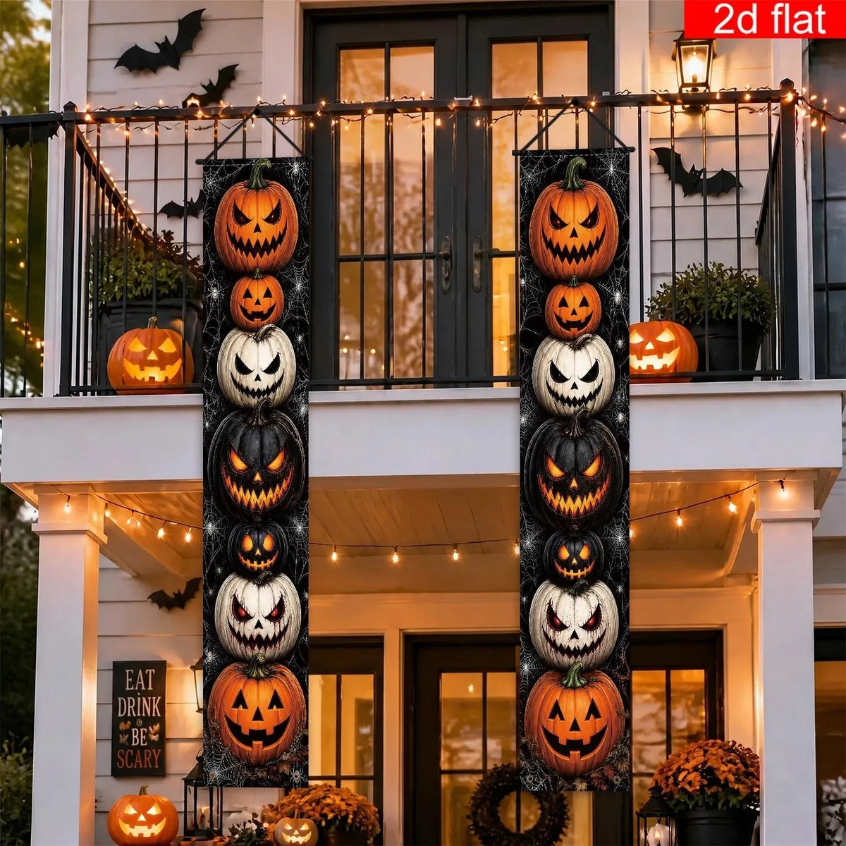 Halloween Porch Vertical Banner Set Scary Jack O Lantern Pumpkin Spider Web Hanging Sign for Outdoor Halloween Party Decorations