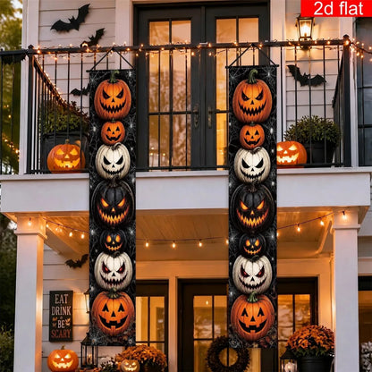 Halloween Porch Vertical Banner Set Scary Jack O Lantern Pumpkin Spider Web Hanging Sign for Outdoor Halloween Party Decorations