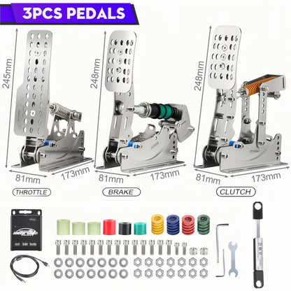 SimRuito Sim Racing LoadCell Pedals 3mm Stainless Steel Racing Simulator Cockpit Pedals for PC Game Gear Pedal for Wheel