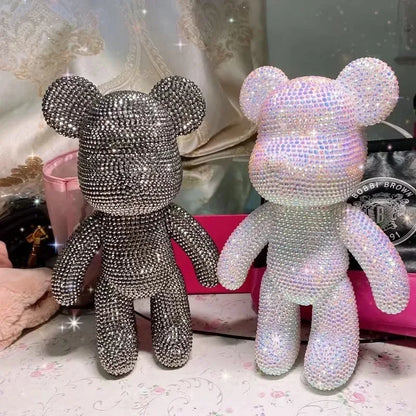 DIY Self-Adhesive Crystal Bear Figure Rhinestone Diamond Glitter Applique Bear Figurine Doll Toy Decoration Desk Accessories