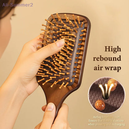 1Pcs Natural Sandalwood Massage Brush Soft Cushion Round Smooth Hair Comb Teeth For Scalp Health
