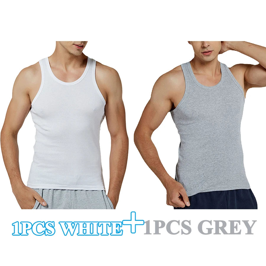 Tank Tops Men New 100% Cotton Solid Vest Mens Slim Casual Breathable Sleeveless Tops Gym Running Undershirt Male Gift Hot Sale
