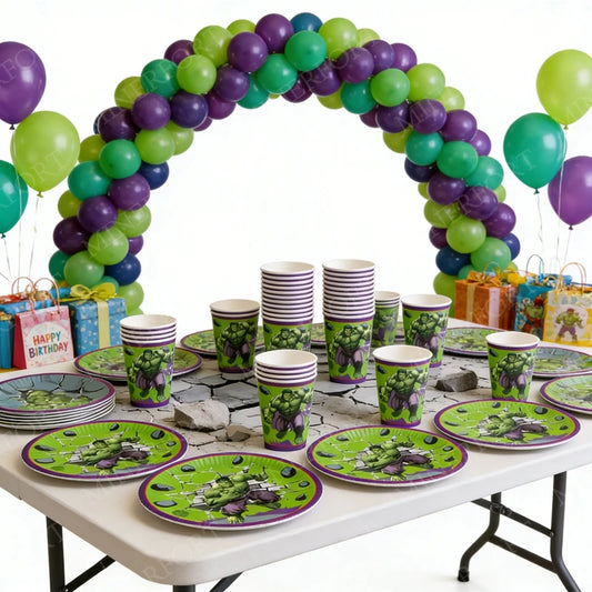 20Pcs Marvel Hulk Themed Cartoon Pattern Animation Paper Cup Plate Combination Supplies for Baby Birthday Party Decoration Gift
