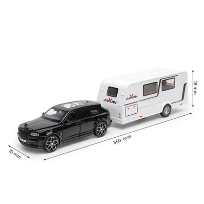 1/32 Alloy Trailer RV Truck Car Model Diecast Metal Recreational Off-road Vehicle Camper Car Model Sound and Light Kids Toy Gift