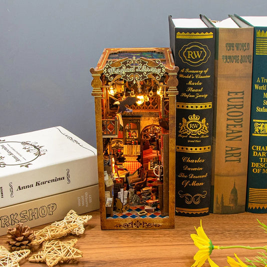 DIY Magic Library 3D Puzzle Bookend Building Model Miniature Architecture Kit Stress Relief Halloween Gift for Book Lovers