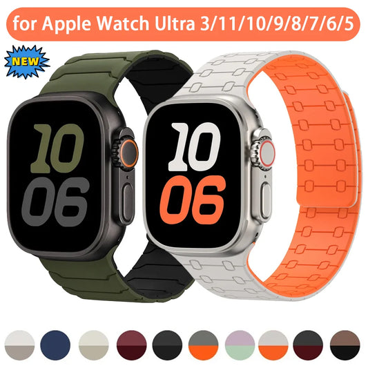 Silicone Band for Apple Watch Ultra 3 2 1 49mm 11 10 46mm 42mm 9 8 7 45mm 41mm Magnetic Strap Bracelet iWatch 6 5 4 SE 44mm 40mm