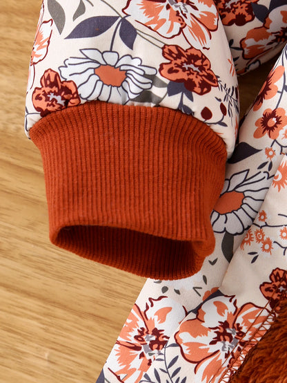 Autumn/Winter New Women's Children's Fashion Full Print Flower Print Fleece Lined Thickened Hooded Jacket For Daily Casual Wear