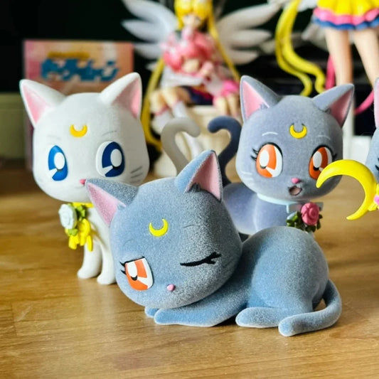 Bandai Sailor Moon  Anime Figure Luna Artemis Cat Model Statue Kawaii Cute Collection Desktop Decoration Doll Toy Birthday Gift
