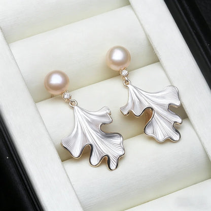 Real 925 Silver Natural Pearl Earrings Woman,Luxurious Dangling Freshwater Pearl Earring Wife Anniversary Gift White Black