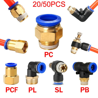 5Pcs Pneumatic Air Connector Fitting PC/PCF/SL/PB/PL 6 8 10 12 Thread 1/8 1/4" 3/4" 1/2" Hose Fittings Pipe Quick Connectors