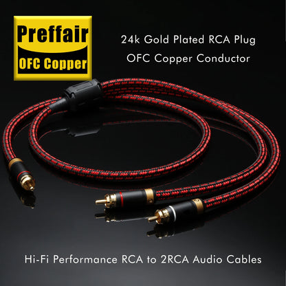 Preffair OFC Copper HIFI Audio Cable Single RCA to Dual RCA Subwoofer Splitter Y Cable Pure Copper for Enhanced Sound Quality