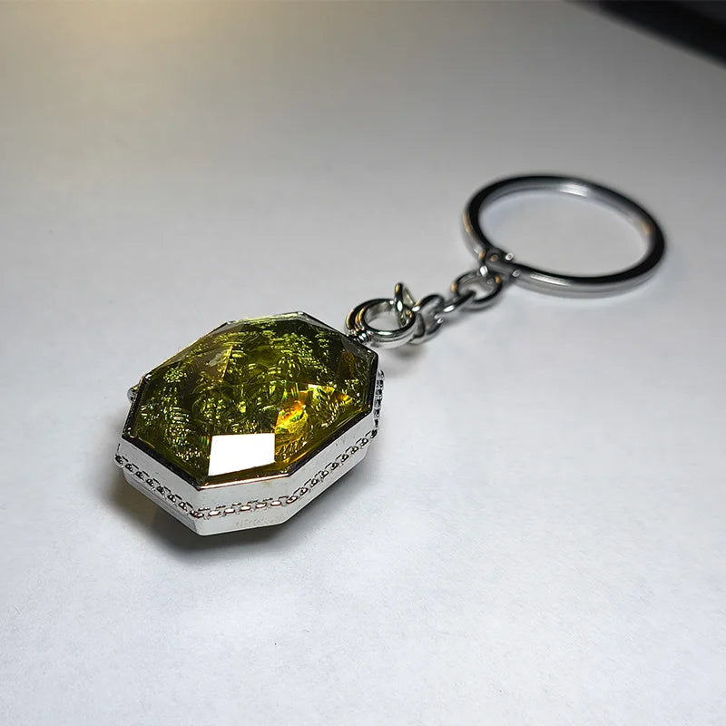 Sparkle Gem Keychain Multi-Faceted Green/Yellow Crystal Bling Metal Rim Sparkle Unique Anti-Loss Design for Keys Bags Purse Gift