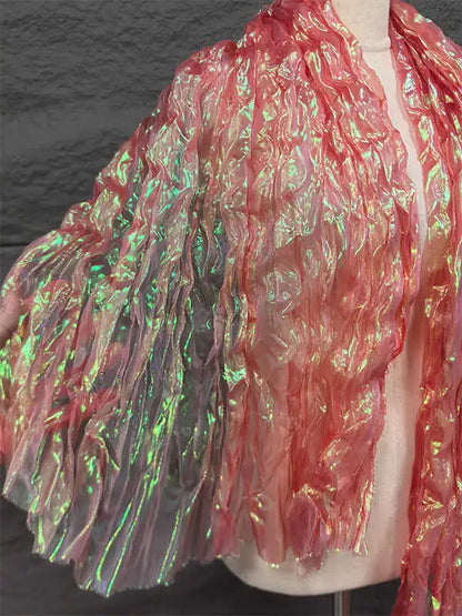 Wave Wrinkled Organza Fabric Gradient By The Meter for Decorative DIY Clothing Designer Sewing Laser Mermaid Texture Cloth White