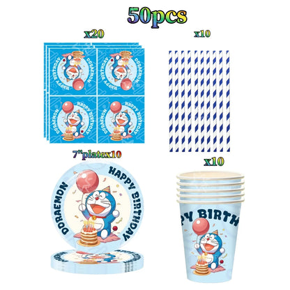Cartoon Doraemoned Birthday Party Decoration Tableware Cup Plate Tablecloth Napkin Backdrop Cartoon Cat Party Favors Supplies