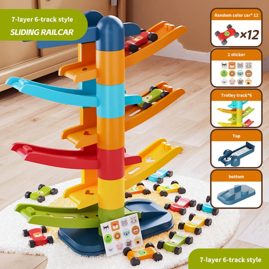 Cartoon Puzzle Children'S Gliding Track Car Mini Car Inertia Girl Baby 3-Year-Old Boy Toy Multi Layer Cartoon Puzzle Slide Car