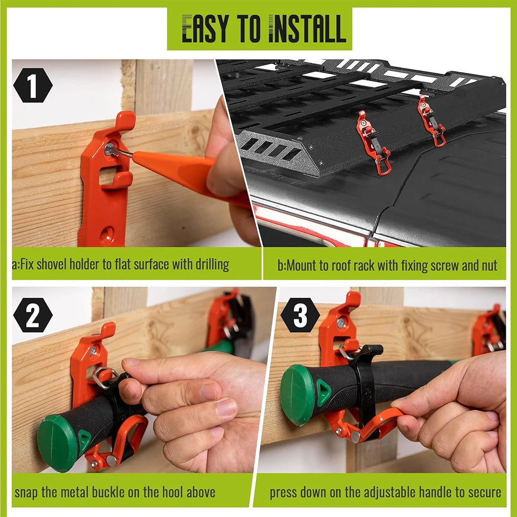 2PCS Shovel Mount For Roof Rack Brackets Shovel Mount Mount Accessories Wall Mounting Durable Orange
