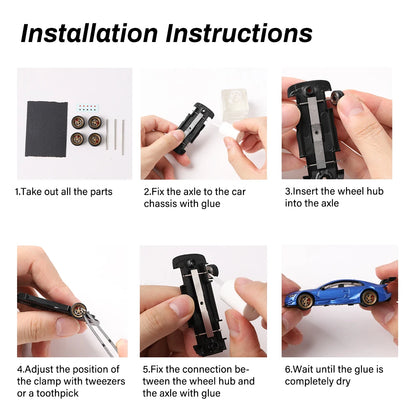 Kicarmod 1/64 10.5mm Alloy Model Wheels with Magnetic Hub Caps-with Rubber Tires for Tomica Custom Diecast Cars