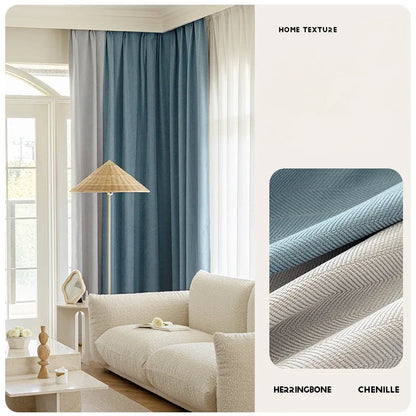 American Vintage Olive Green Chenille Blackout Curtains High-end Herringbone Thickened Custom Curtains for Living Dining Bedroom