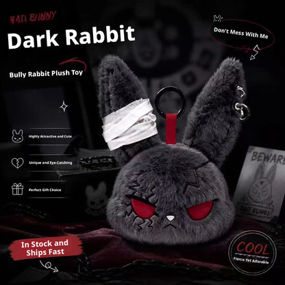 HOT Gothic Bunny Plush Keychain RabbitBag Charm with Bandage Desian Kawaii Key Ring Pendant Car Bag Ornament Halloween gifts
