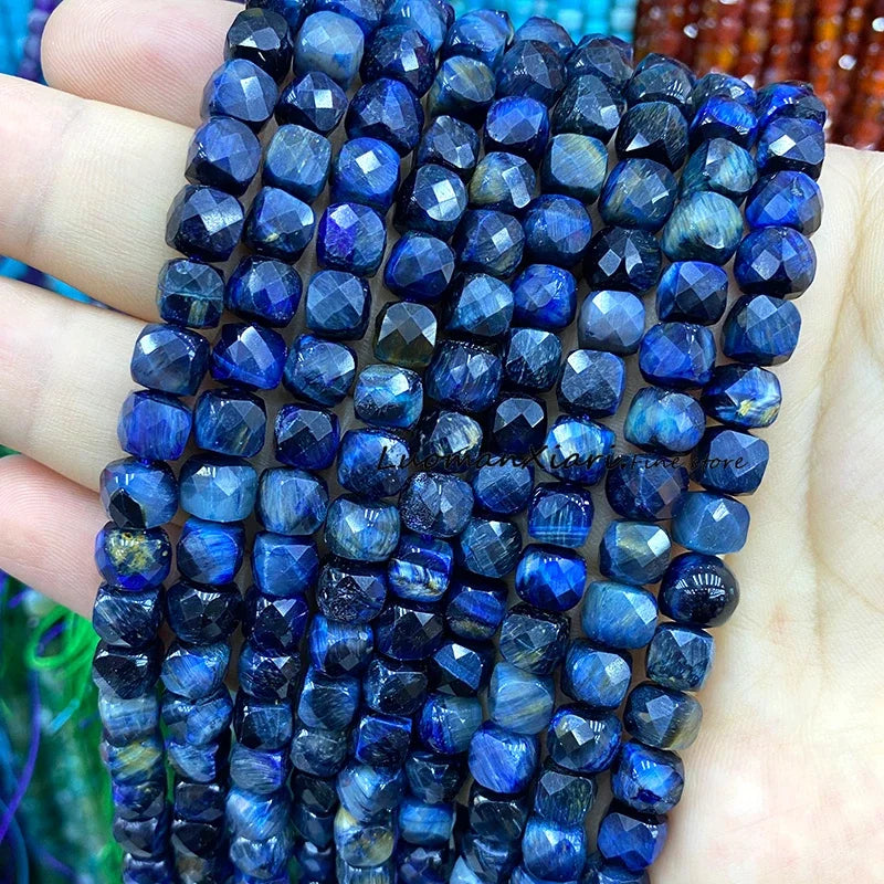 Natural Stone 7-8MM Faceted Square Lapis Lazuli Loose Cube Spacer Beads for Jewelry Making Diy Earrings Bracelets Accessories