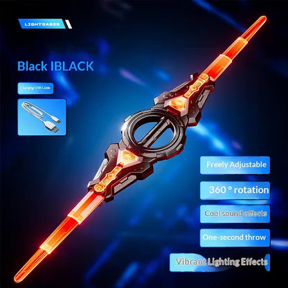 Fire spinning sword, double-edged light sword, children's toy sword, boy's double headed telescopic bearing, rotating knife, lum