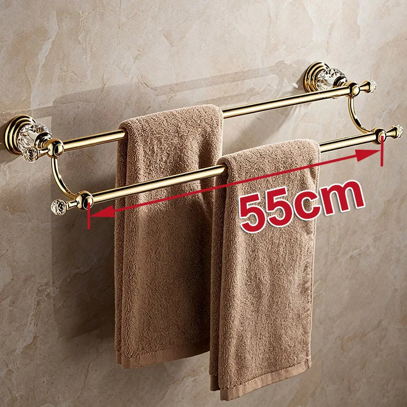 Luxury Gold Polished Brass Bathroom Accessories Set - Wall-Mounted Crystal Bath Hardware Collection