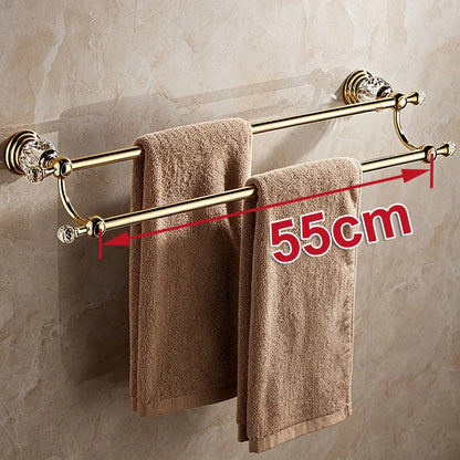 Luxury Gold Polished Brass Bathroom Accessories Set - Wall-Mounted Crystal Bath Hardware Collection