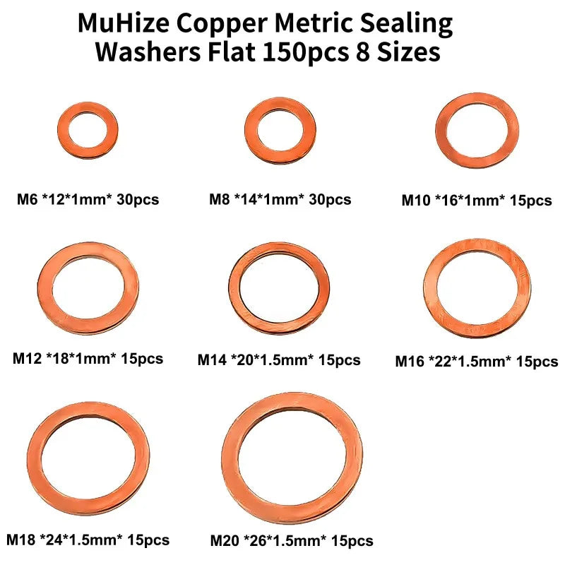 400/300/280/200/100pcs Copper Washers O Ring Copper Gaskets Flat Ring Seal Kit M5 Seal Combination Kit for Oil Pan Plugs