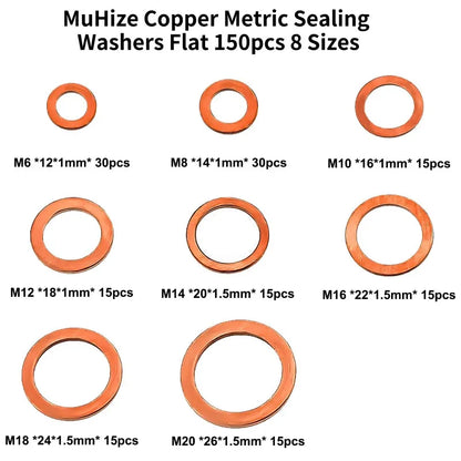 400/300/280/200/100pcs Copper Washers O Ring Copper Gaskets Flat Ring Seal Kit M5 Seal Combination Kit for Oil Pan Plugs