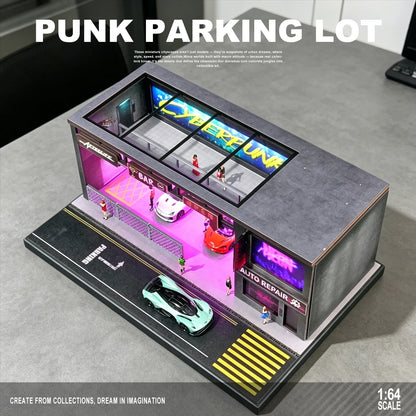1:64 Scale Car Garage Diorama Model Assemble LED Lighting Car Parking Lot Backdrop Display Scene Model Toy Collection Gift