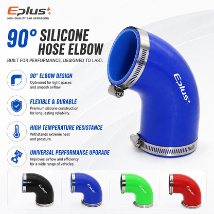 EPLUS Universal 4-Ply 90 DegreesSilicone Silicone Hose Coupler Reinforced Turbo Intake Intercooler Pipe Joiner Adapter Blue Blac