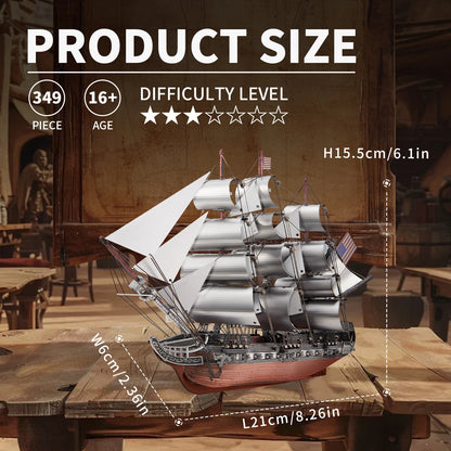 Piececool 3D Model Kits Sailing Frigate Ship Model Building Kits 3D Puzzles Adult Assembly DIY Kit for Brain Teaser Best Gifts