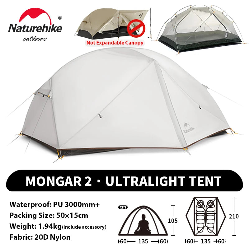 Naturehike Mongar UL PRO 1-3 People Tent 20D Ultralight Travel Waterproof Hiking Survival Outdoor Camping Portable Sun Shelter