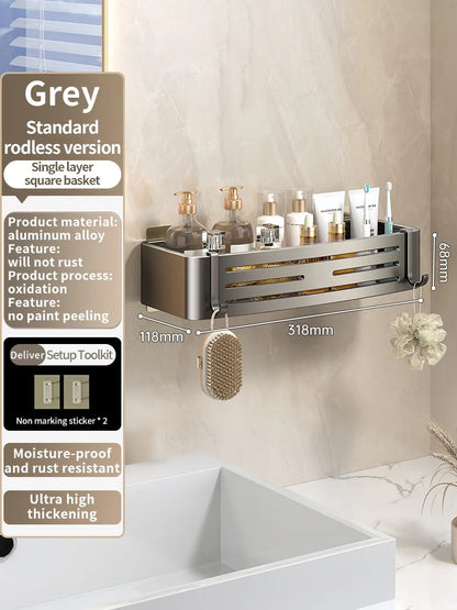 No Need To Drill Wall for Installation Aluminum Bathroom Shelf Shelves Shampoo Rack Storage Holder Kitchen Organizer Wall Rack