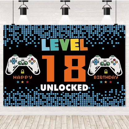 Game On Theme Video Gamer Kids Birthday Party Neon Green Gaming Next Level Up Background Baby Shower Decoration Supplies Props