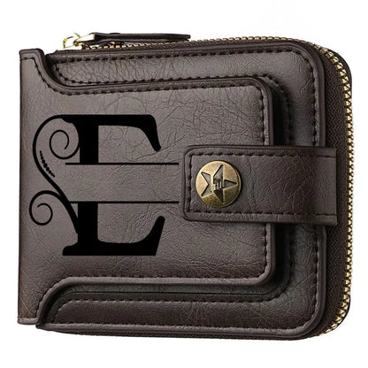 Personalized  PU Leather Chain Short Wallet For Man, Engraved Name&Text Bifold Stylish Brown Wallet For Man Valentines Birthday