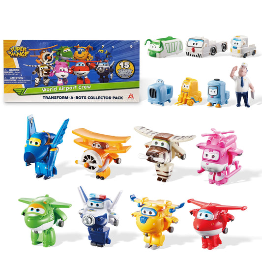 Super Wings Toys, Transformable Toys 2 Inch, Airplane Toy for Kids 3-5 Years Old, 15 Packs Transforming Jet Playset, Real Mobile