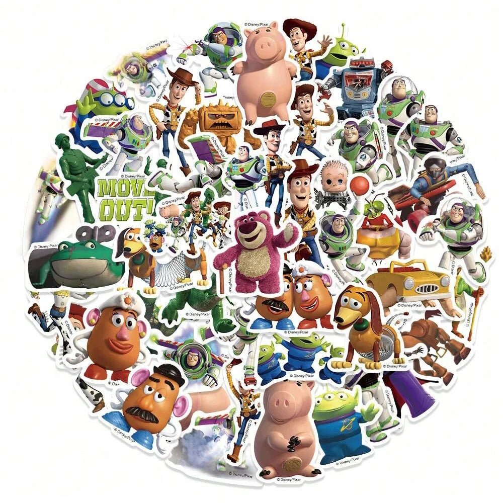50PCS Disney Officially Licensed Toy Story Waterproof Vinyl Stickers Buzz Lightyear Woody Jessie Rex Alien DIY Decals for Laptop